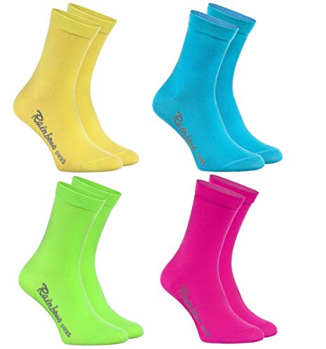 Rainbow Socks - Jungen und Mädchen Bunt Socken Baumwolle - 4 Paar Multipack - Gelb Türkis Grün Rosa - Größen 30-35 von Rainbow Socks