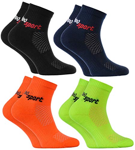 Rainbow Socks - Jungen und Mädchen Neon Sneaker Sportsocken - 4 Paar - Schwarz Blau Orange Grün - Größen 24-29 von Rainbow Socks