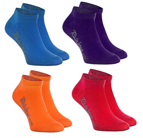 Rainbow Socks - Jungen und Mädchen Sneaker Socken Baumwolle - 4 Paar Multipack - Jeans Violett Orange Rot - Größen 30-35 von Rainbow Socks