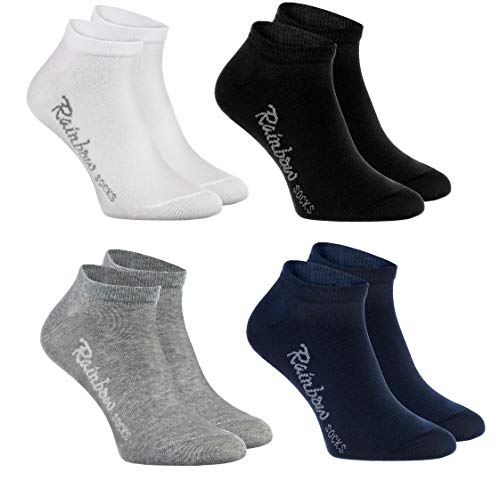 Rainbow Socks - Jungen und Mädchen Sneaker Socken Baumwolle - 4 Paar Multipack - Weiß Grau Dunkelblau Schwarz - Größen 24-29 von Rainbow Socks