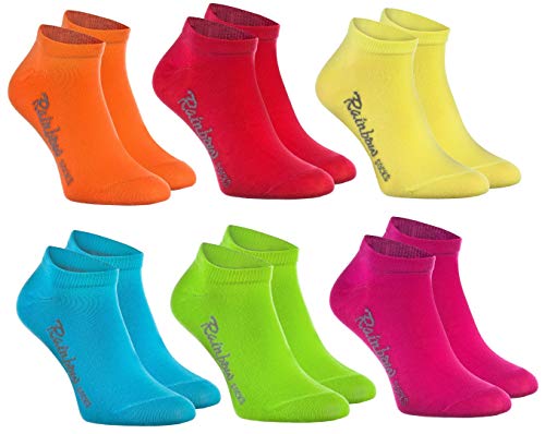 Rainbow Socks - Jungen und Mädchen Sneaker Socken Baumwolle - 6 Paar Multipack - Orange Rot Gelb Blau Grun Rosa - Größen 30-35 von Rainbow Socks