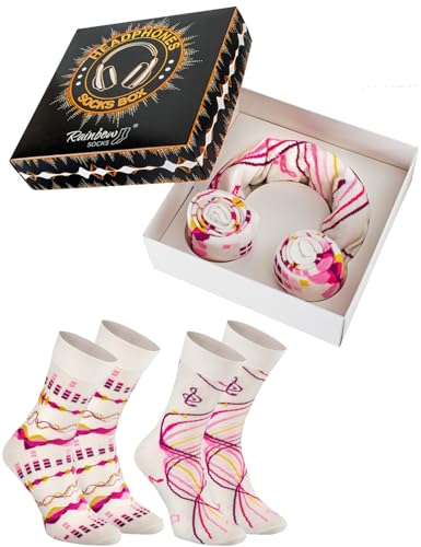 Rainbow Socks - Headphones Box Socks - Damen Herren Novelty Kopfhörer Socken - Weiße und rosa Kopfhörer - 2 Paar - Größen 36-40 von Rainbow Socks