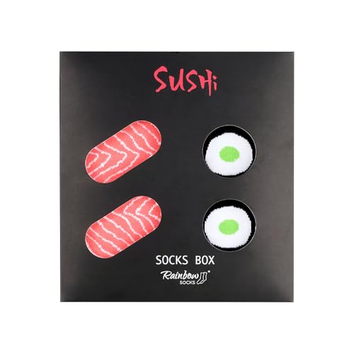 Rainbow Socks - Mini Sushi Socks Box - Damen Herren Lustige Salmon Cucumber Maki Sushi Socken - 1 Paar - Größe 41-46 von Rainbow Socks