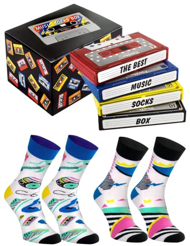 Rainbow Socks – Pop Socks Music Box – Musiksocken 2 Paar In Einer Kassette – Als Geschenk Für Einen Fan Der Popmusik, Für Einen Tänzer, Sänger - Größe 41-46 von Rainbow Socks