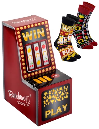 Rainbow Socks - Slot Machine Socks - Einarmiger Bandit Socken - Herren Damen Novelty Socks - Socken Box Geschenk - Ein Geschenk für Fans von Casino, Las Vegas - 2 Paar - Größen 36-40 von Rainbow Socks