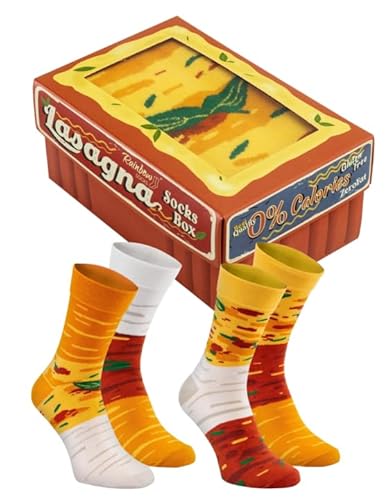 Rainbow Socks - Lasagna Socks Box - Damen Herren Baumwolle Socken - Novelty Geschenk für Fans der Italienischen Küche und Lustiger Socken - 2 Paar - Größe 41-46 von Rainbow Socks