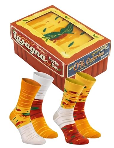 Rainbow Socks - Lasagna Socks Box - Damen Herren Baumwolle Socken - Novelty Geschenk für Fans der Italienischen Küche und Lustiger Socken - 2 Paar - Größe 47-50 von Rainbow Socks