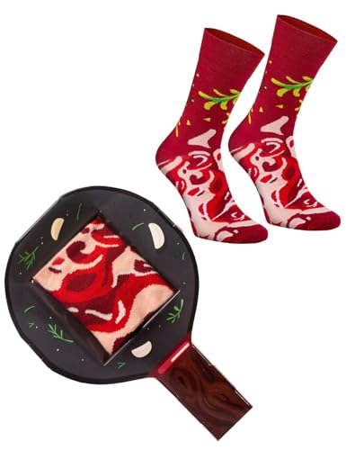 Rainbow Socks - Steak Socks in a Pan Box - Herren Lustige Steak Socken in der Pfanne - Geschenk für Fans von Steak - 1 Paar - Größe 41-46 von Rainbow Socks