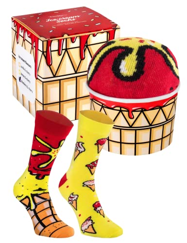 Rainbow Socks - Unisex Damen Herren - Eis-Becher-Socken für sie und ihn - ein Lustiges Geschenk für einen Freund zum Geburtstag - 1 Paar - VANILLE & KIRSCHE - 36-40 von Rainbow Socks