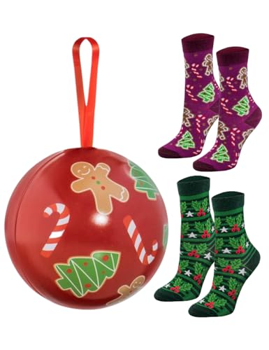 Rainbow Socks – Weihnachtssocken in der Weihnachtskugel für Kinder - Rot - 2 Paar - 24-29 von Rainbow Socks