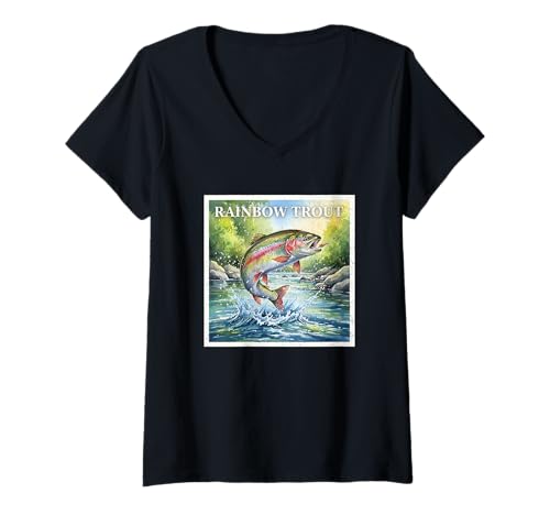 Damen Regenbogenforellenangeln Natur Kunst T-Shirt mit V-Ausschnitt Damen Regenbogenforellenangeln Natur Kunst T-Shirt mit V-Ausschnitt von Rainbow Trout Collection