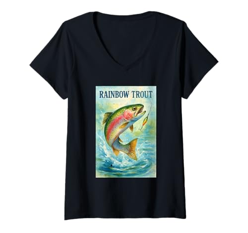 Damen Regenbogenforellenfisch T-Shirt mit V-Ausschnitt Damen Regenbogenforellenfisch T-Shirt mit V-Ausschnitt von Rainbow Trout Collection
