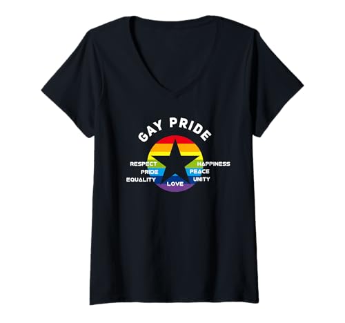 Damen regenbogen stern CSD Gay pride LGBTQ++ T-Shirt mit V-Ausschnitt Damen regenbogen stern CSD Gay pride LGBTQ++ T-Shirt mit V-Ausschnitt von Rainbow design for unity