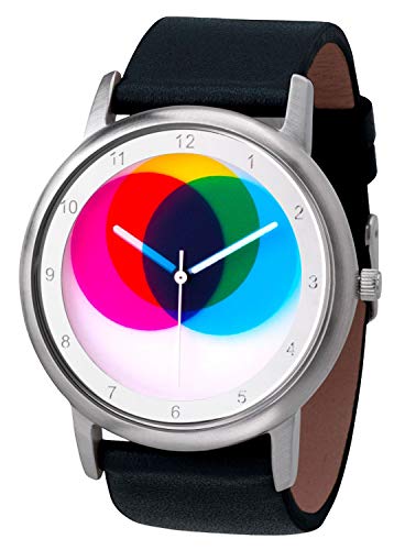 Rainbow Watch Unisex Quarzuhr Avantgardia CMYK mit schwarzem Echtleder Armband von Rainbow emotion of colours