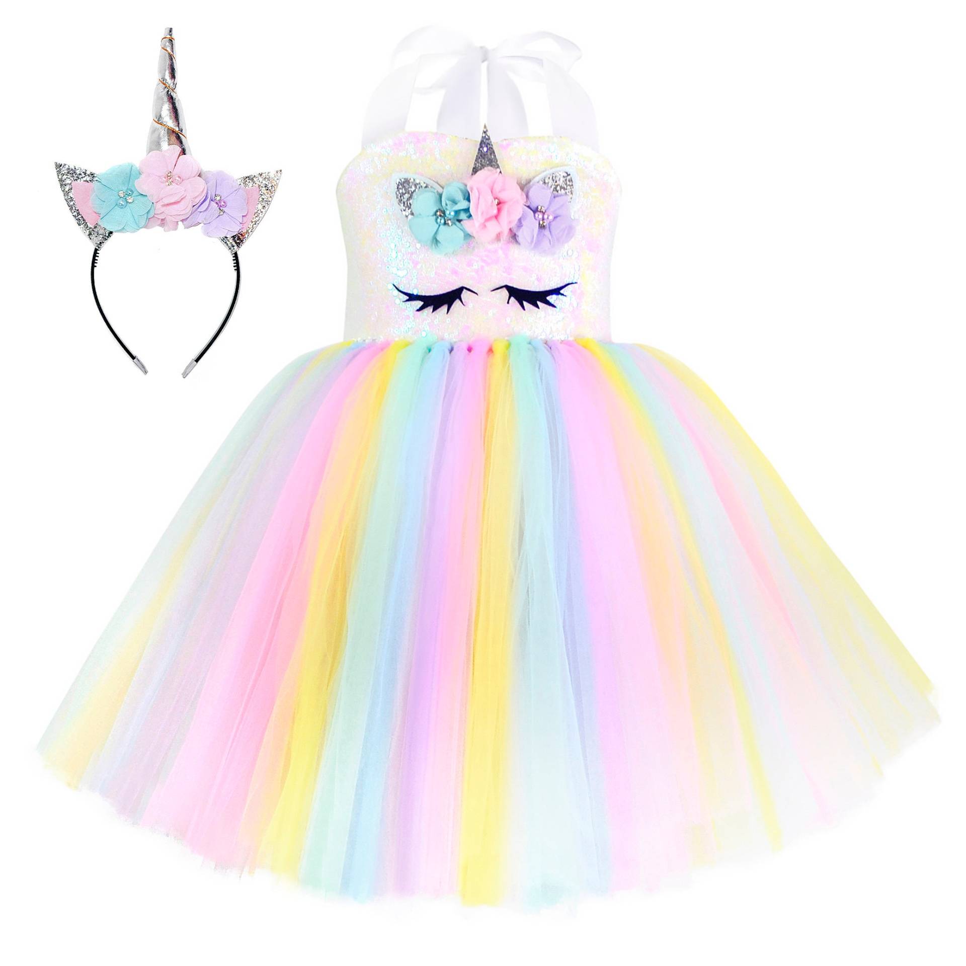 Mädchen "Pretty in Pastells' Regenbogen Einhorn Kleid Set Triple Layer Rock Für Geburtstag Urlaub Dress Up von RainbowDivaShop