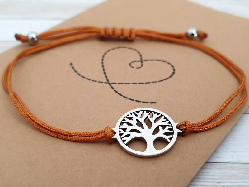 Armband Lebensbaum Edelstahl in Geschenkverpackung, Zart Und Minimalistisch, Wunschfarbe Größenverstellbar Burnt Orange Silber von RainbowFairground