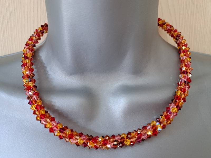 Swarovski Kristall Sparkling Sunset Red & Gold Doppelkegel Kumihimo Baided Seil Halskette von RainbowFerrari