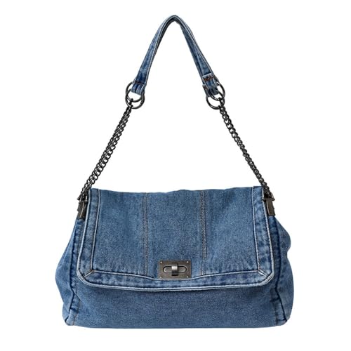 RainbowJise Damen Denim Crossbody Bag Twist Lock Tote Bag für Frauen Mode Verstellbare Kette Schulter Handtasche, hellblau, M von RainbowJise