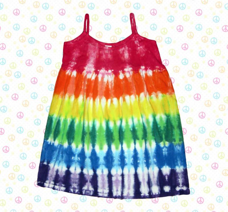 Kleinkind Oder Mädchen Regenbogen Batik Ärmelloses Kleid von RainbowMoonTieDye