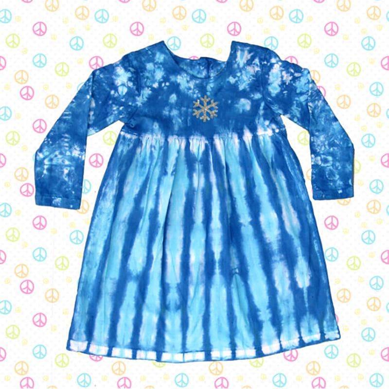 Winter Sale - Kinder Langarm Tie-Dye Kleid Blau Mit Glitzernder Schneeflocke von RainbowMoonTieDye