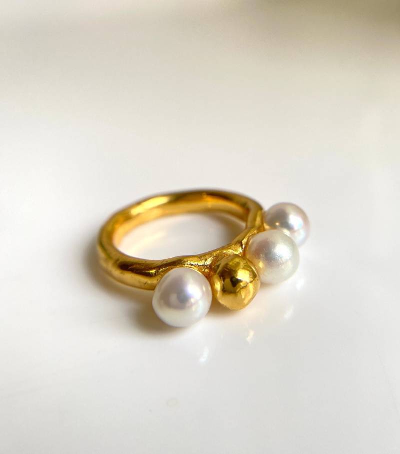 Zauberhafter Drei-Perlen-Ring Mit Versteckter Disco-Perle, Anhänger Inklusive, Sterling Silber von RainbowOfBijou