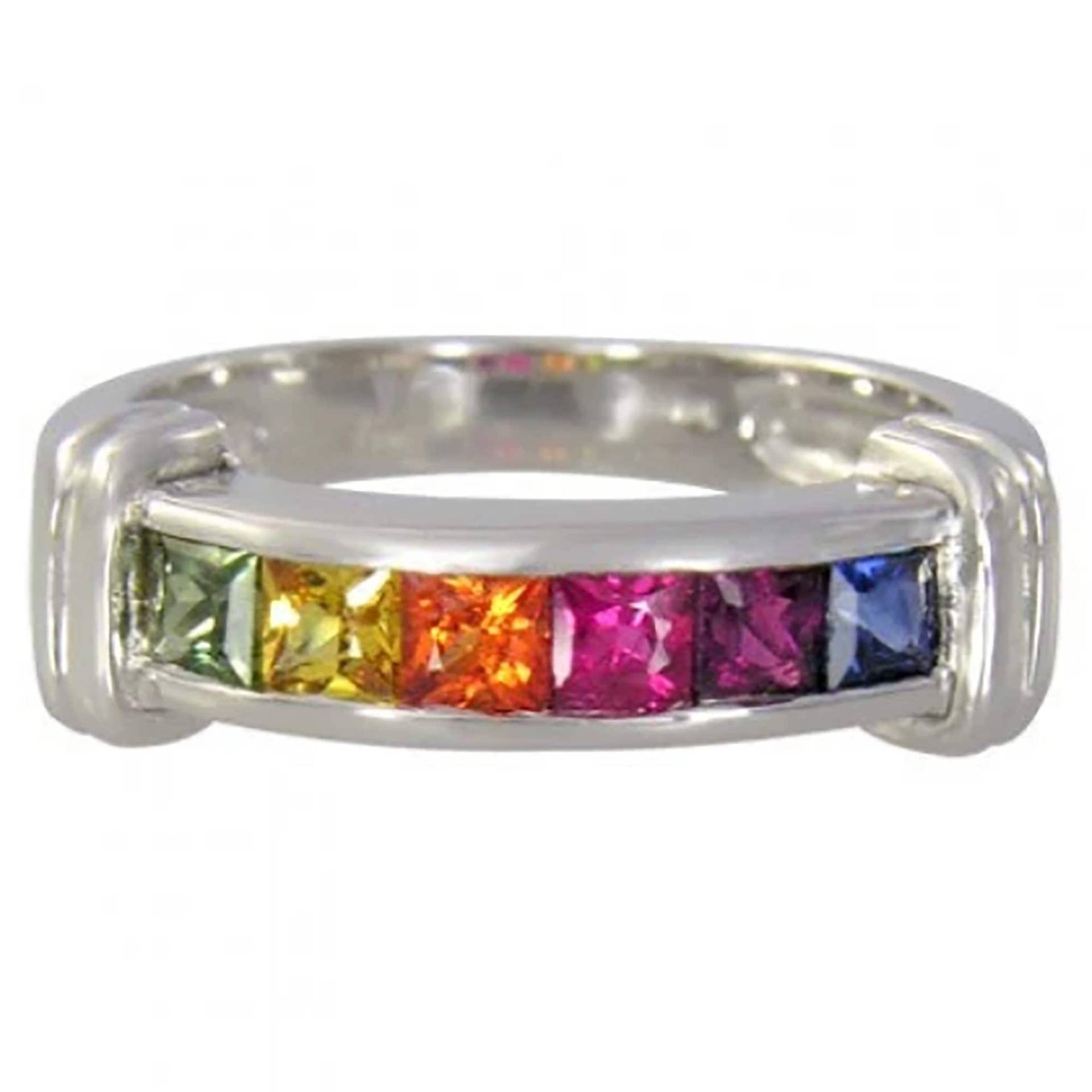 14K Weißgold Verlobungsring Größe 5 Nur Usa Versandfertiger Regenbogen Saphir Bandring | 1Ct Tw Sku R312-14Kwg von RainbowSapphires