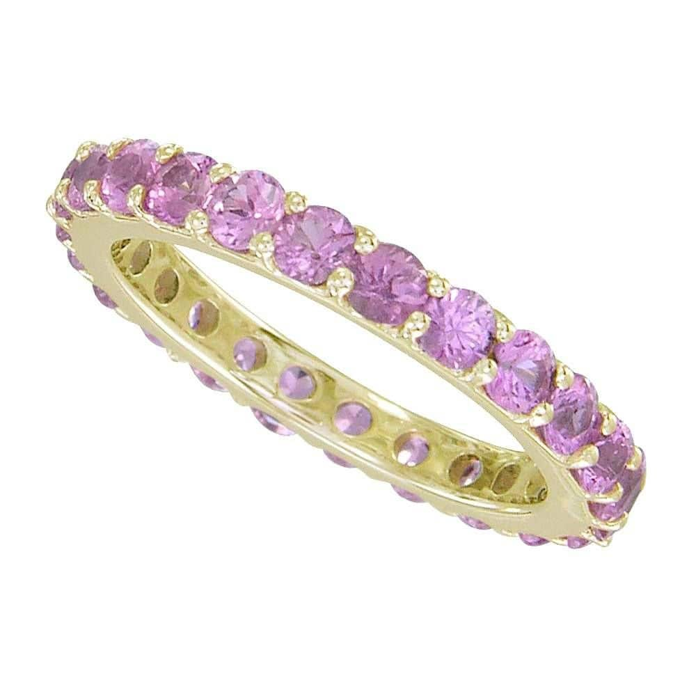 Dünne Stapelringe, Pink Sapphire Full Eternity Band 14K Gelbgold Ring | 5Ct Tw von RainbowSapphires