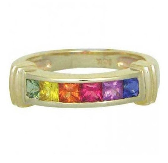 Mehrfarbiger Regenbogen-Saphir-Bandring, 14 K Gelbgold | 1 Ct Tw, Artikelnummer 312-14K-Yg von RainbowSapphires