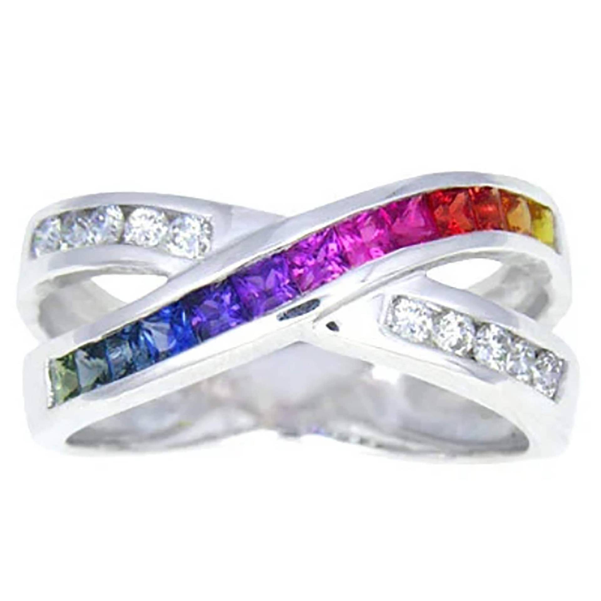 Multicolor Saphir & Diamant Crossover Ring Größe 6, 5 Nur Us Jubiläum Multi Edelstein Ring, 925 Sterling Silber X Für Frauen/Männer von RainbowSapphires