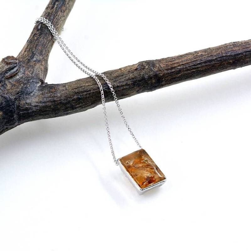 Rechteck Kristall Halskette Silber Herren Rustikal Tangerine Holz Quarz 88.5 Karat Dp27 von RainbowSapphires