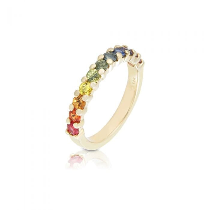 Regenbogen-Hochzeitstagsring, 14 Karat Gelbgold, Saphir, 2, 8 Mm, Halber Ewigkeitsring, Stapelbarer Saphir-Goldring R2047-Yg von RainbowSapphires