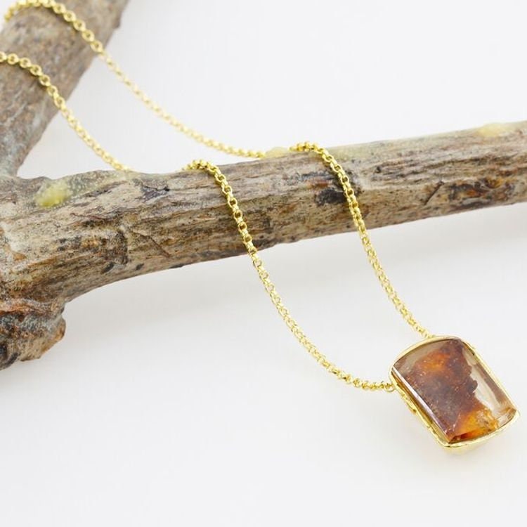Rusty Quartz Halskette Gold Rechteck Vermeil 39.5 Karat 20 Zoll Verstellbare Kette Moderne Boho Schmuck Dp157 von RainbowSapphires