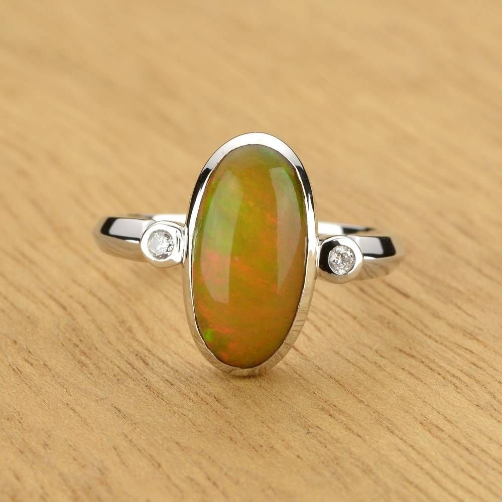 Vintage Opal Ring Für Frauen Minimal Western Style in 14K Weißgold Gelb Schwarz Diamant R2093A003 von RainbowSapphires