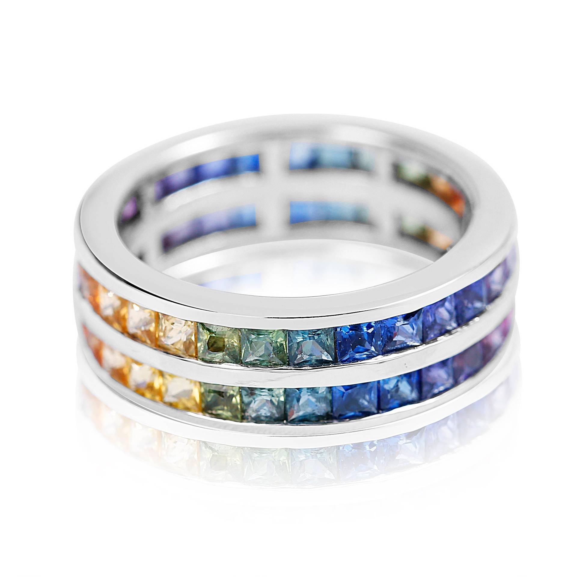 Zweireihiger Eternity-Ring, 14 K Weißgold, Größe 6, 5, Nur Usa, Mehrfarbiger Regenbogensaphir, Artikelnummer R391-14Kwg von RainbowSapphires