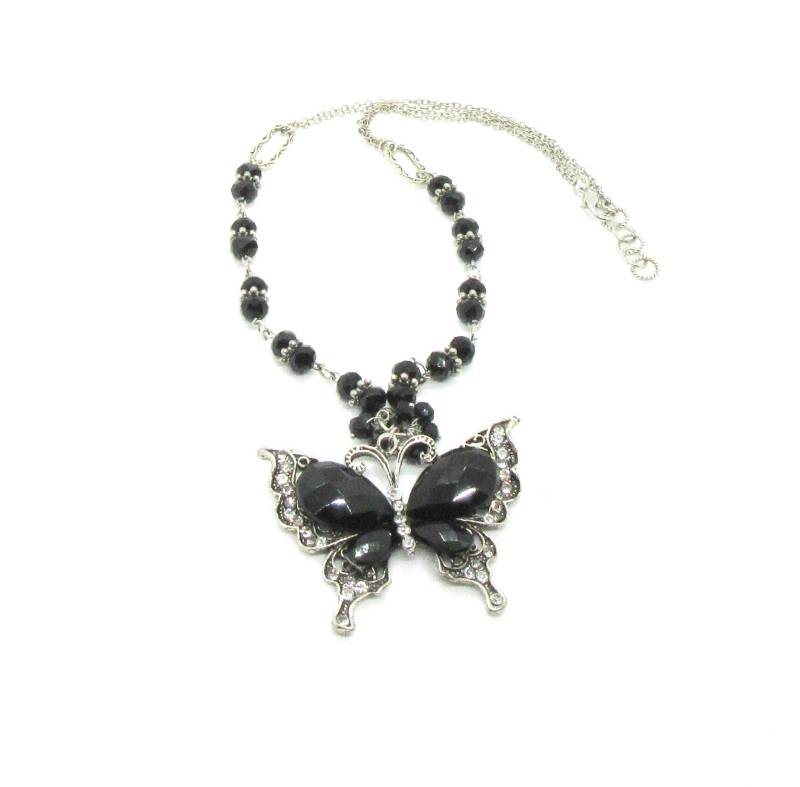 Halsketten Schwarzer Kristall, Diamante Schmetterling Anhänger, Imperial Kristalle, 45cms von RainbowofDreamsStore