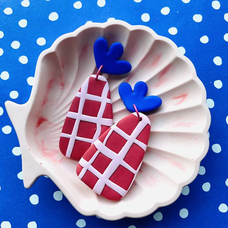 Rot Und Rosa Abstrakte Forme Polymer Clay Ohrringe von Rainbowrosemakes