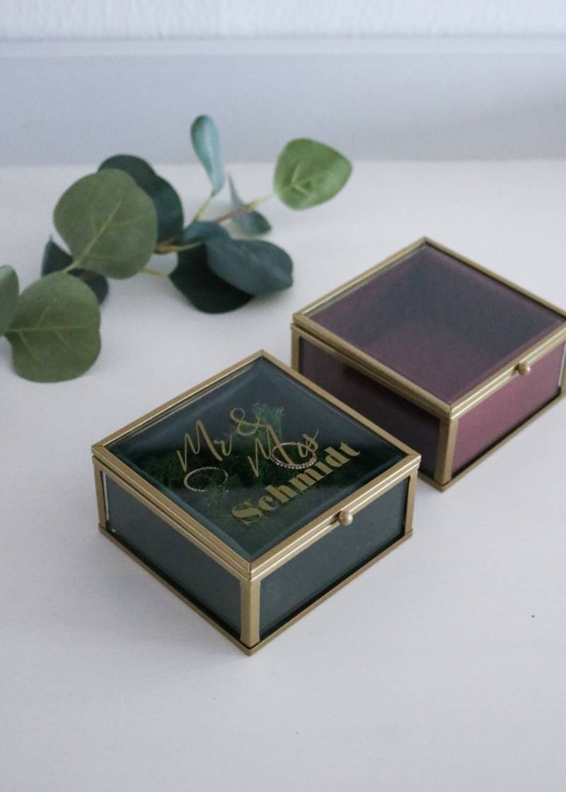 Ring Box Aus Glas Mit Samt Personalisiert Namen | Hochzeit Eheringe Grün Rot von RainbowsAndMemories