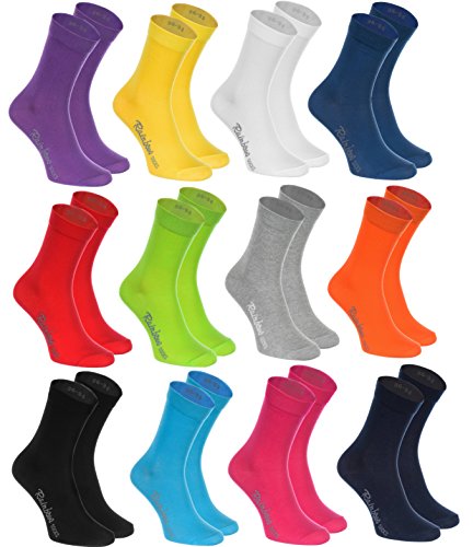 Rainbow Socks - Damen Herren Klassische Bunte Baumwolle Socken - 12 Paar - Schwarz Weiß Grau Lila Blau Marine Jeans Orange Rot Gelb Grün Fuchsie Grün - Größen 42-43 von Rainbow Socks