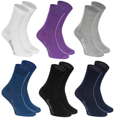 Rainbow Socks - Damen Herren Klassische Bunte Baumwolle Socken - 6 Paar - Weiß Lila Grau Blau Marine Schwarz - Größen 36-38 von Rainbow Socks