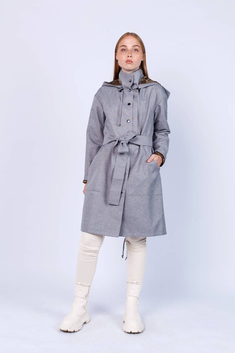 Graue Wasserdichte Regenjacke Mit Gürtel Leichte, Atmungsaktive Outdoorjacke Honduras 2T-336 von RaincoatsToteBags