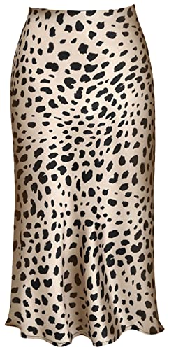 Damen-Rock mit Leopardenmuster, Midi, lange Länge, Seide, Satin, hohe Taille, elastische Röcke, leopard, X-Klein von Raincol