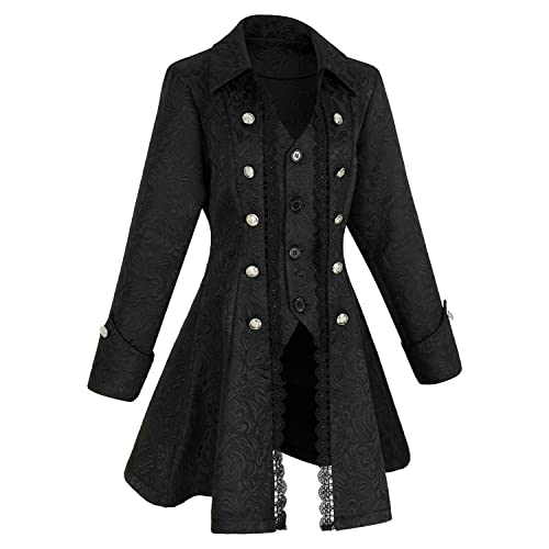 Damen Steampunk Piratenjacke Mittelalter Gothic Frack Viktorianischer Mantel Kostüm, Z3007bk, 3XL von Rainday