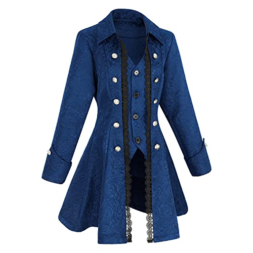 Damen Steampunk Piratenjacke Mittelalter Gothic Frack Viktorianischer Mantel Kostüm, Z3007bu, XXL von Rainday