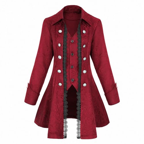 Damen Steampunk Piratenjacke Mittelalter Gothic Frack Viktorianischer Mantel Kostüm, Z3007rd, L von Rainday