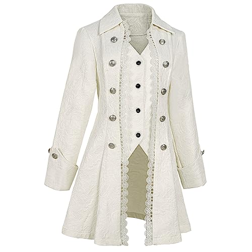 Damen Steampunk Piratenjacke Mittelalter Gothic Frack Viktorianischer Mantel Kostüm, Z3007wh, 3XL von Rainday