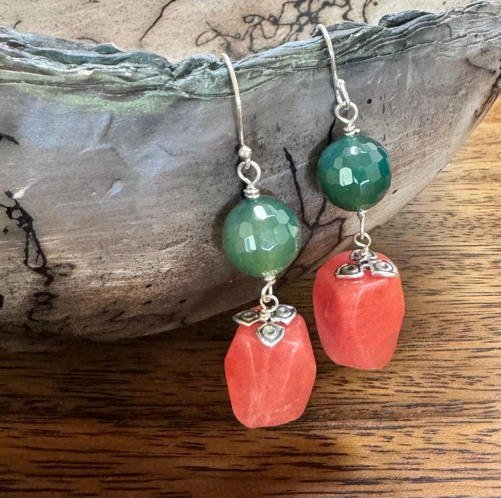 Wassermelone Quarz - Grüne Jade Sterling Ohrringe. Rosa Silber Schmuck Wassermelone Quarz - Grüne Jade Sterling Ohrringe. Rosa Silber Schmuck von RaindropsJewelry
