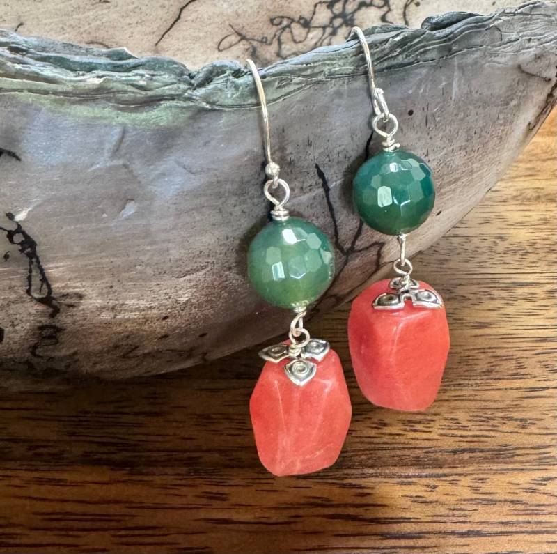 Wassermelone Quarz - Grüne Jade Sterling Ohrringe. Rosa Silber Schmuck Wassermelone Quarz - Grüne Jade Sterling Ohrringe. Rosa Silber Schmuck von RaindropsJewelry