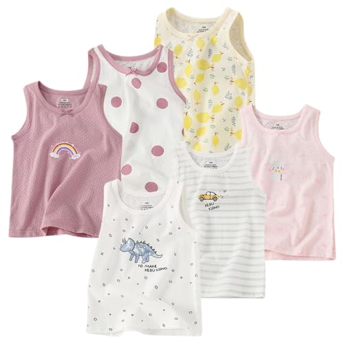Rainjia 2–13Jahre Kinder Unterhemd mit Bedruckte Mesh Tank Top Baumwolle Atmungsaktive 6er Pack Jungen Dinosauriern Unterhemden Westen T Shirt Ärmellos Mädchen Tanktop Unterwäsche Gr. 86-152 von Rainjia