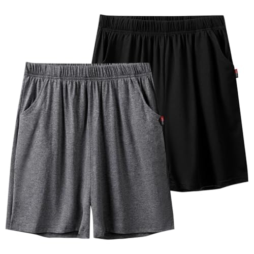 Rainjia 2er Pack Herren Schlafanzug Shorts Pyjamahose Kurz Baumwolle Jungen Schlafanzughose Weich Beidseitige Taschen Schlafshorts Weit Loungewear Sommer Nachtwäsche Shorts 90-220lb von Rainjia