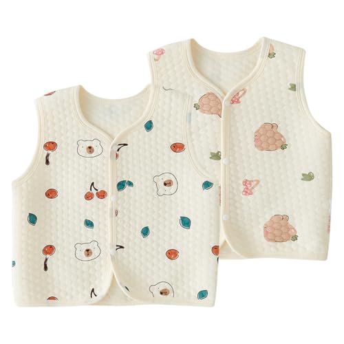 Rainjia 2er pack Babyweste Jungen Mädchen Gr. 56/62/68/74/80/86, Baby Kleinkind Kinder Baumwoll Westen Ärmellose Jacke Kinderweste mit Druckknopf Frühling Herbst mit Cartoon Muster 0-24 Monate von Rainjia